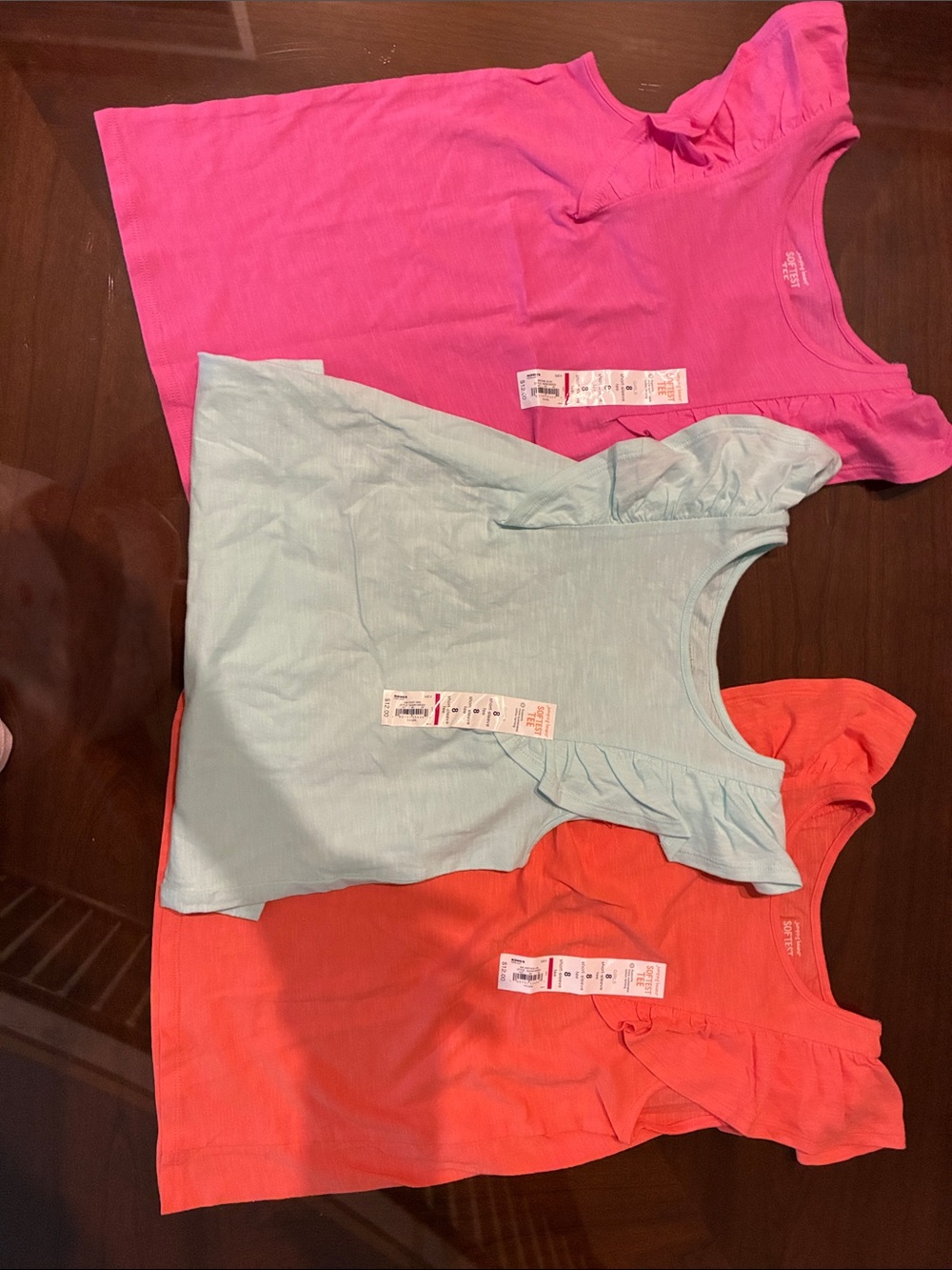 NEW Bundle of 3 Jumping Bean Girls' Ruffle Sleeve Tops- Pink, Light Blue, Coral